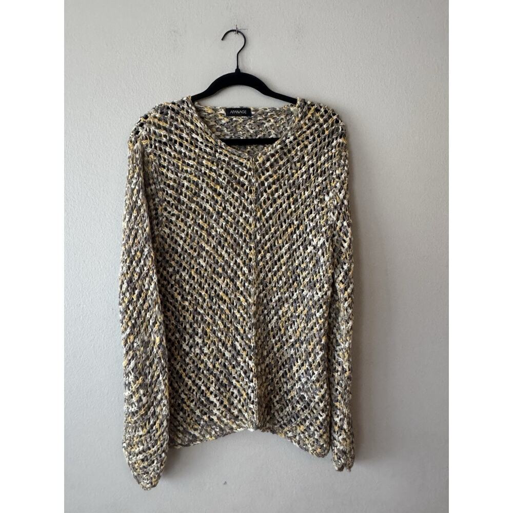 Apanage GERMANY Grid Sweater Women's Size Large Crochet Long‎ Sleeve Multi Color
